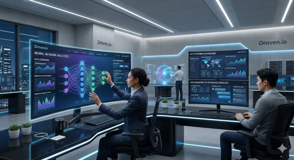Droven.io Future of AI platform interface showing advanced artificial intelligence technology and data visualization